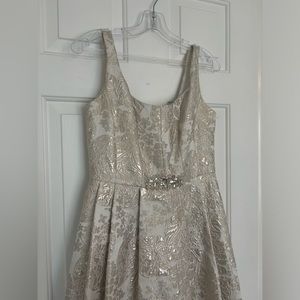 Betsy & Adam champagne and gold high-low formal/prom dress, size 10